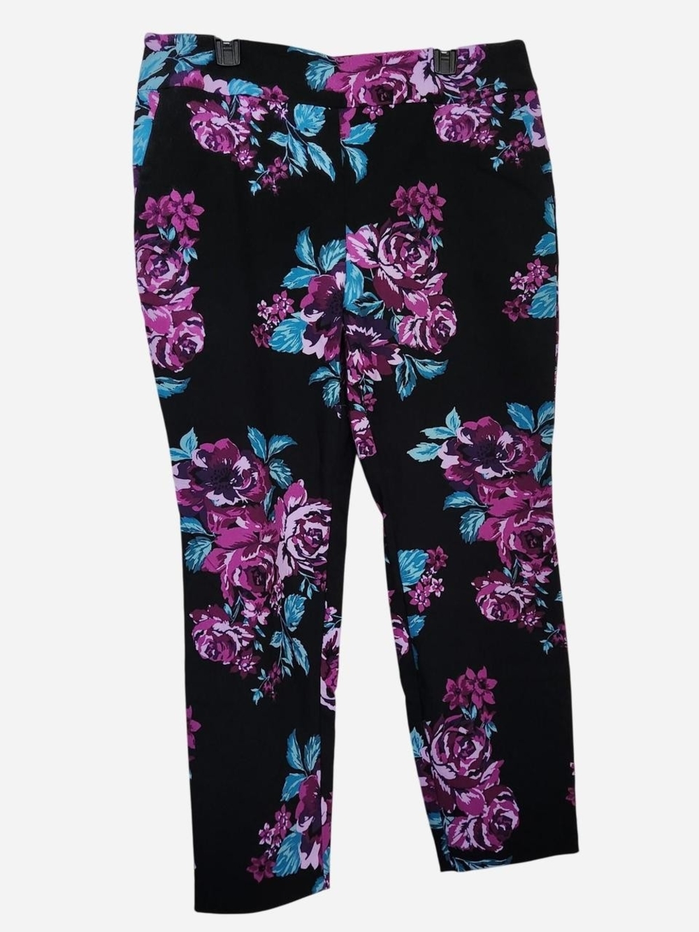 The Pioneer Woman Black Millenium Pants with Purple & Teal Floral Print